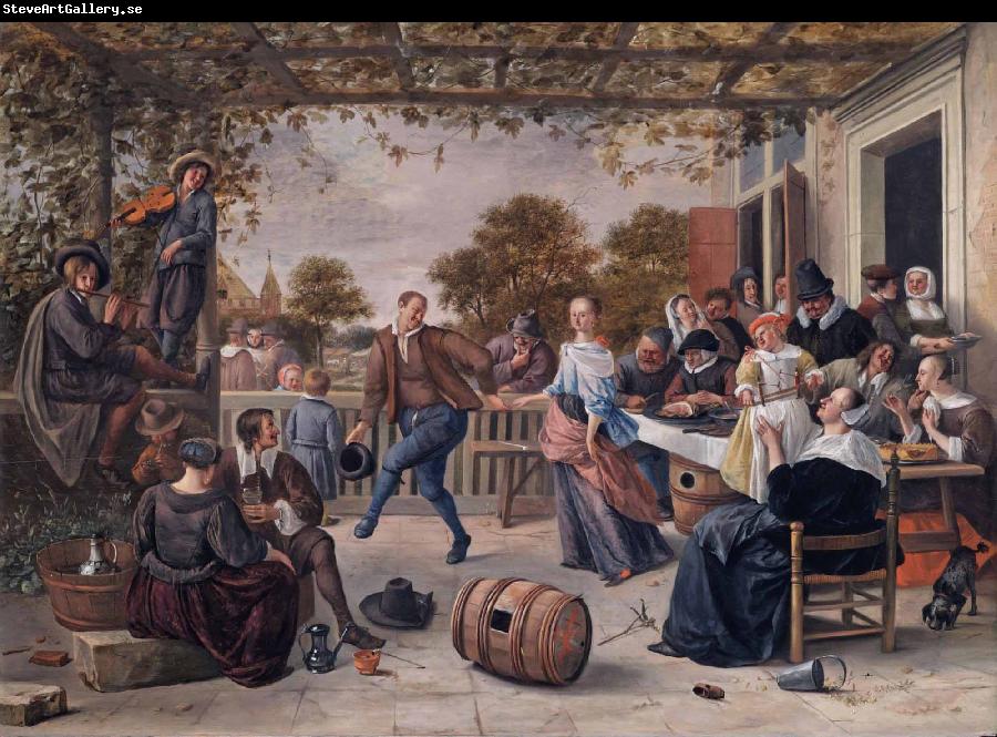 Jan Steen A terrace with a couple dancing to a pipe and fiddle